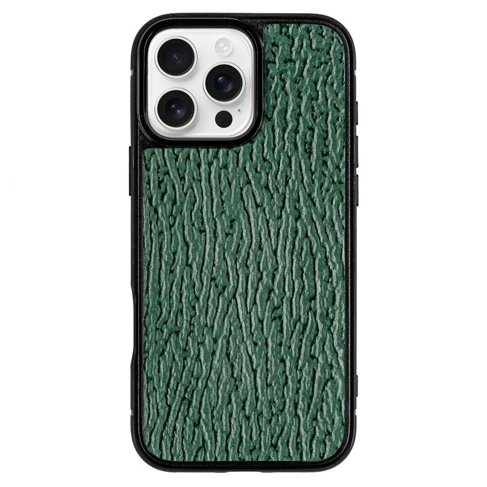 Luxury Handmade Iphone 16 Pro/Pro Max Case -Genuine Shark Leather - Forest Green